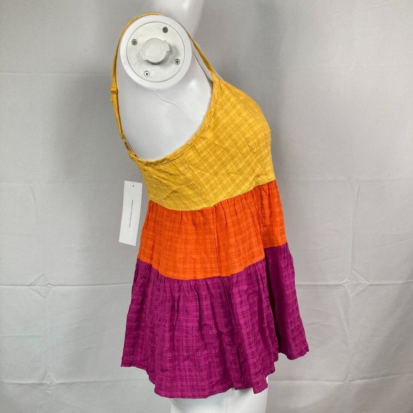 NWT French Connection Tank Womens Sz 4 Yellow Orange Purple Tiered Buttons - Picture 3 of 14